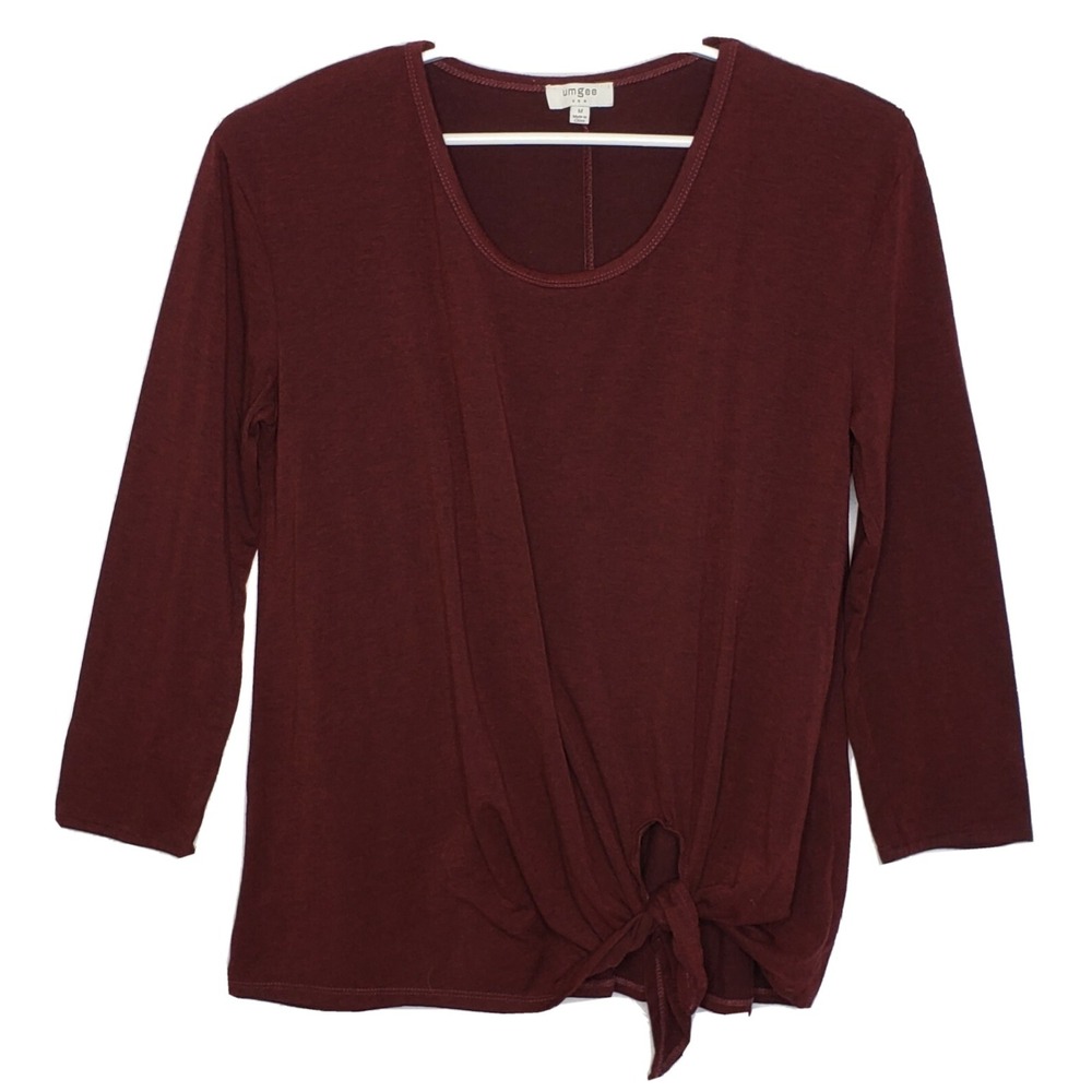 Umgee Tunic Top Medium L/S Maroon Scoop Neck‎ Tie Side Knot Oversized Blouse